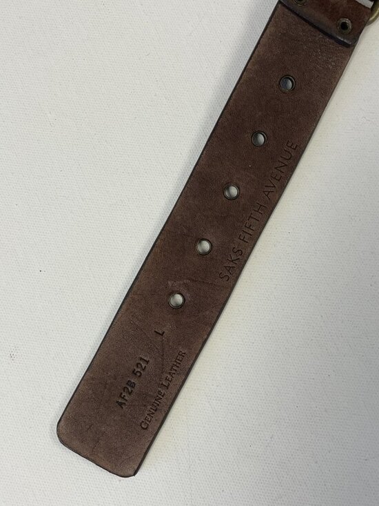 Saks Fifth Avenue Brown Genuine Leather Solid Brass Groomet Studded Belt Size L main image 16